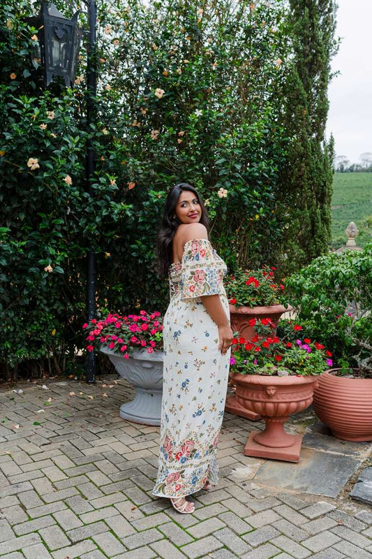 Vestido Florir Lastex com Manga