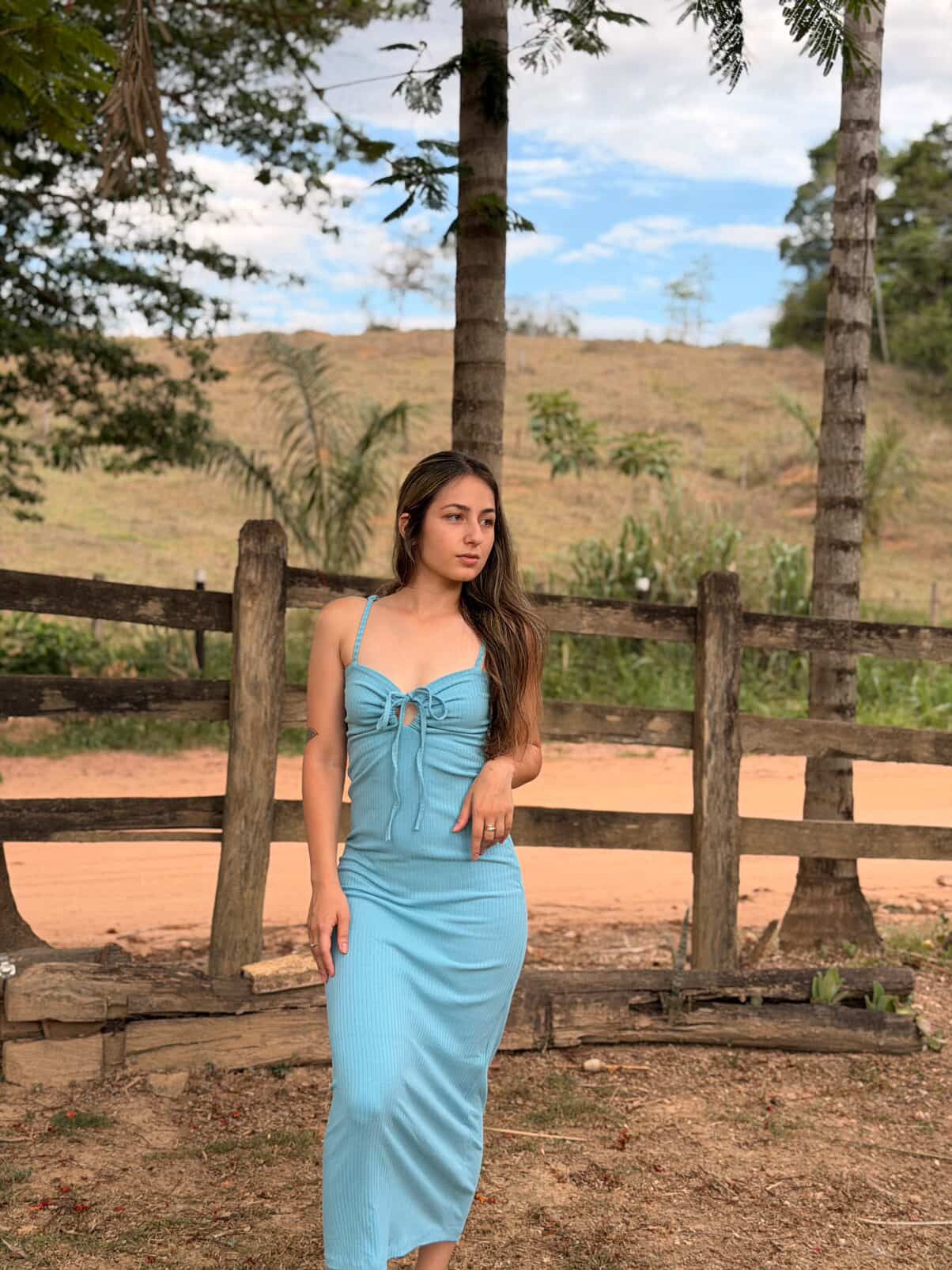 Vestido Midi Victoria - Canelado Azul