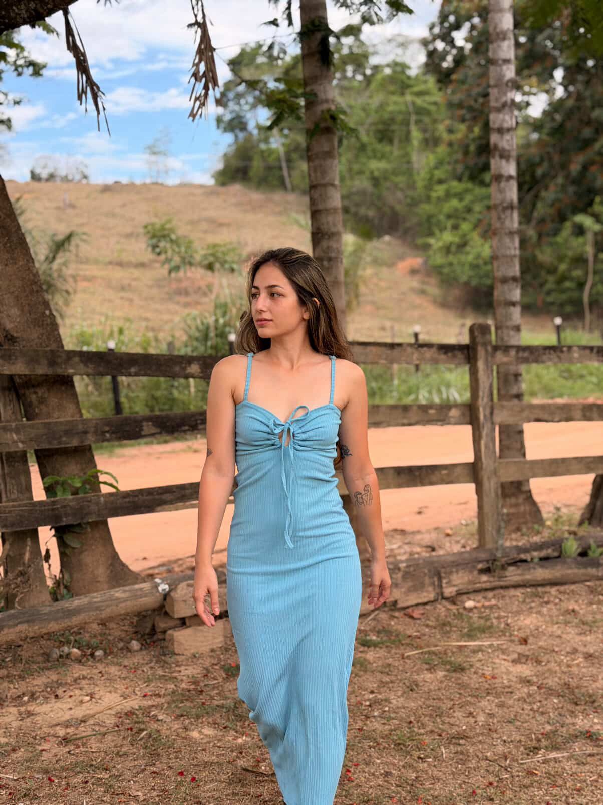 Vestido Midi Victoria - Canelado Azul