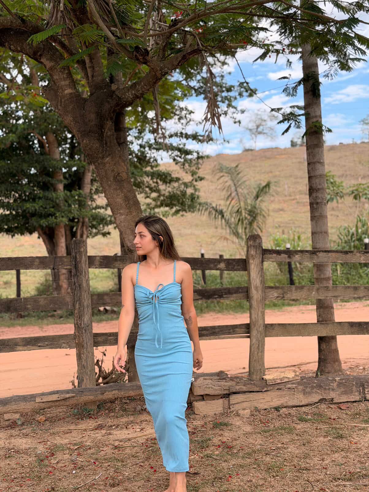 Vestido Midi Victoria - Canelado Azul